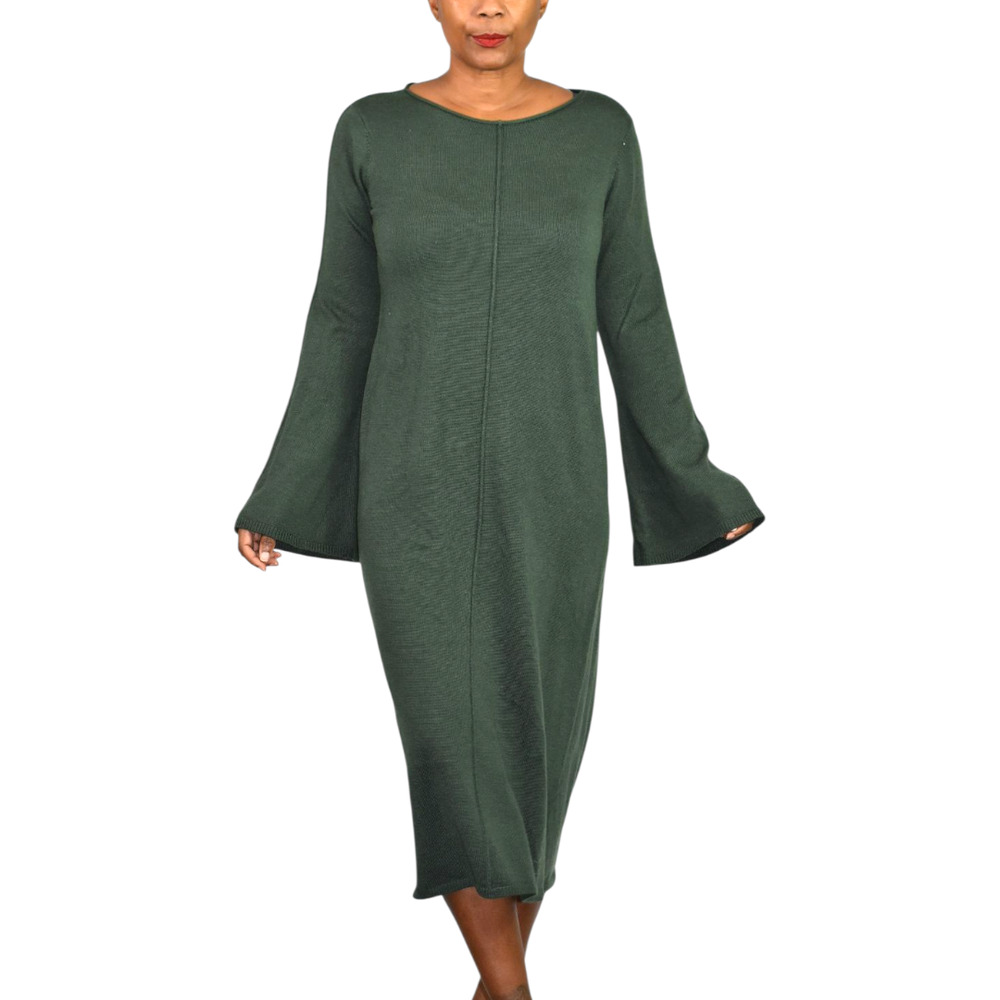 Dolan Left Coast Thea Sweater Dress Green Bell Sleeve Pullover Midi Sheath Small